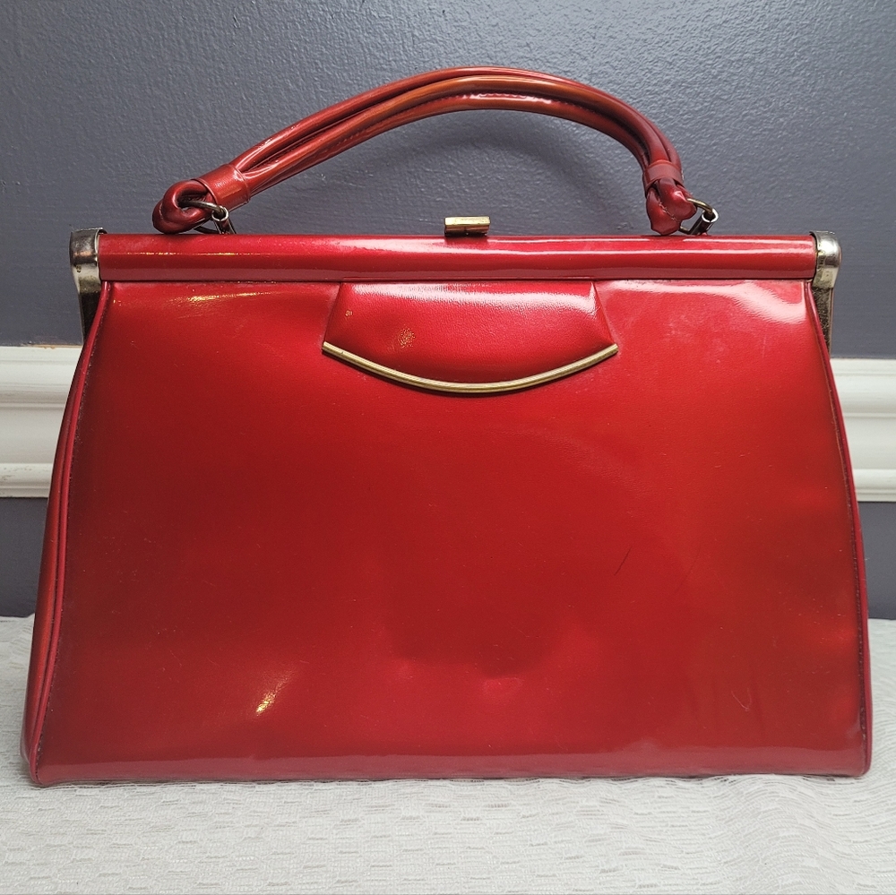 Vintage Aetna 1950s 1960s Red Vinyl Handbag Purse
